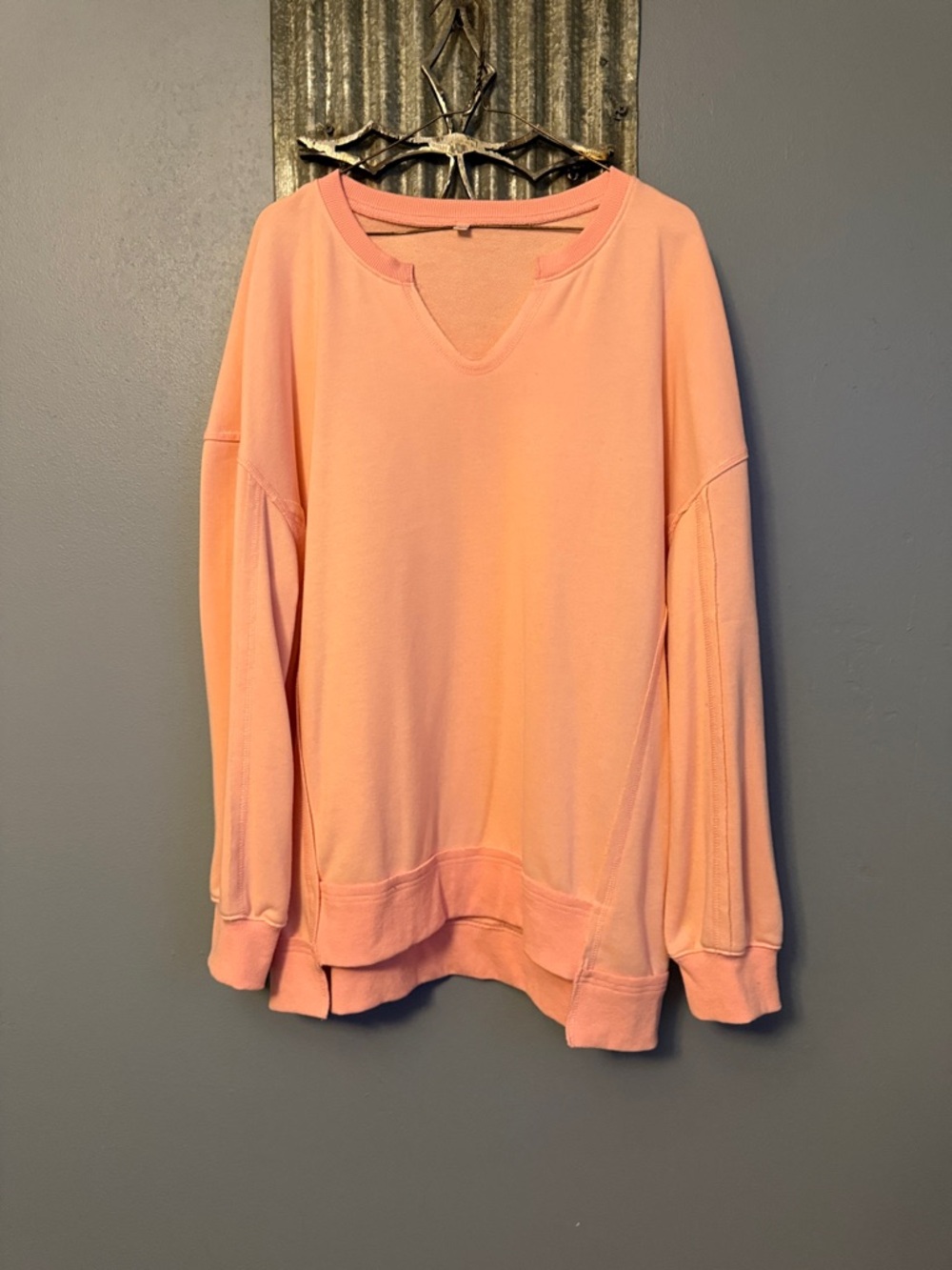 Women's Pink Pullover Sweatshirt - Relaxed V-Neck